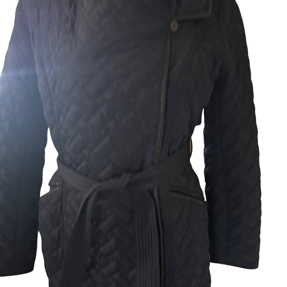 Cole Haan Signature dark blue quilted belted coat size S - Picture 6 of 7